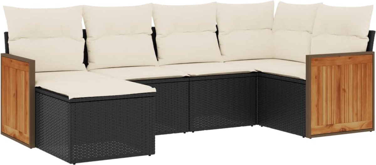 Vidaxl 6-Cz. Gartenmöbel-Set mit Kissen, Schwarzer Polyrattan