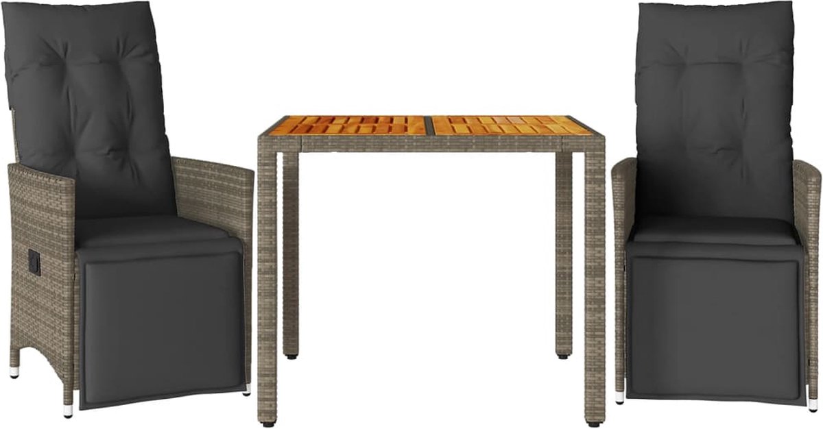 Vidaxl 3-Cz. Gartenmöbel-Set mit Kissen, Grau, Polyrattan