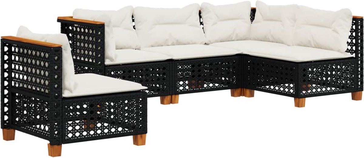 Vidaxl 5-Cz. Garten-Sitzgruppe, Kissen, Schwarzer PE-Rattan