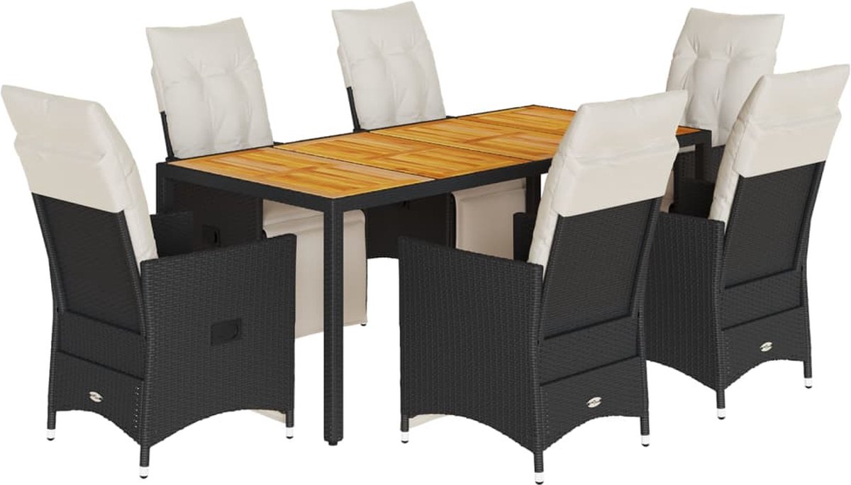 Vidaxl 7-Cz. Gartenmöbel-Set mit Kissen, Schwarz, Polyrattan