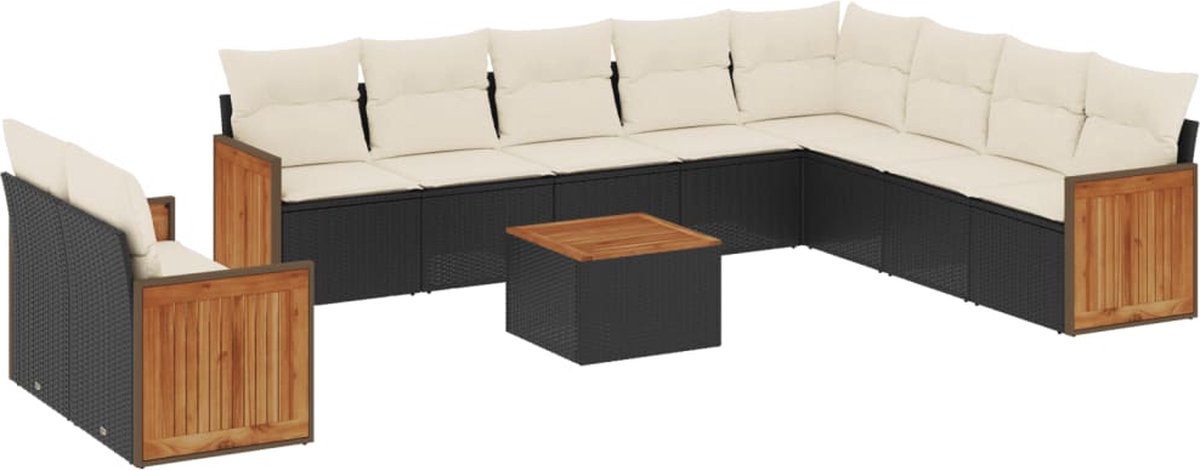 Vidaxl 11-Cz. Garten-Sitzgruppe, Kissen Schwarzer Rattan Pe