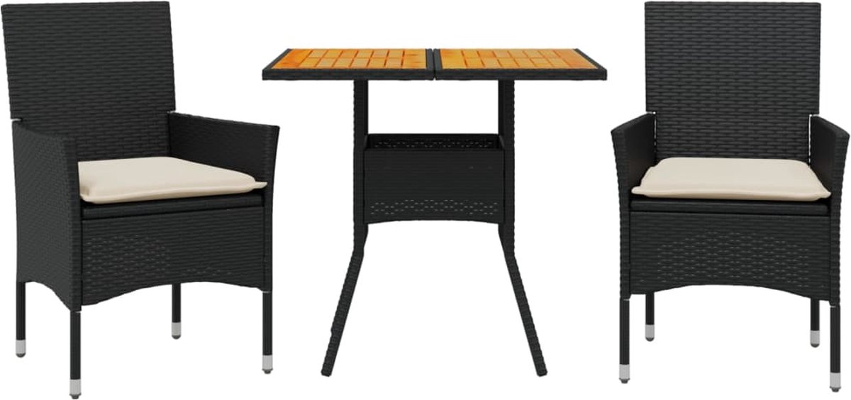Vidaxl 3-Cz. Gartenmöbel-Set mit Kissen, Schwarz, Polyrattan