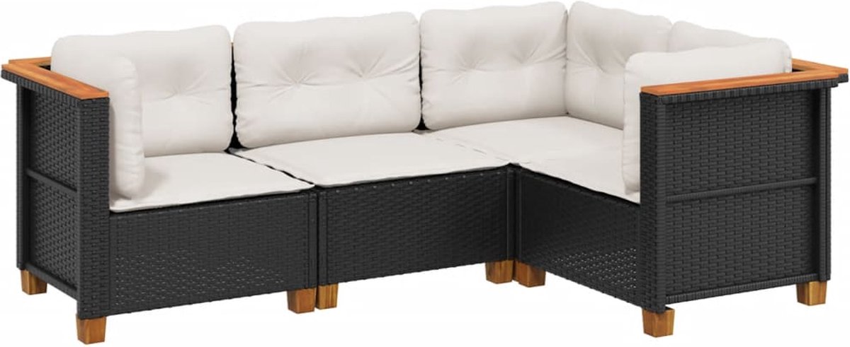 Vidaxl 4-Cz. Garten-Sitzgruppe, Kissen, Schwarzer PE-Rattan
