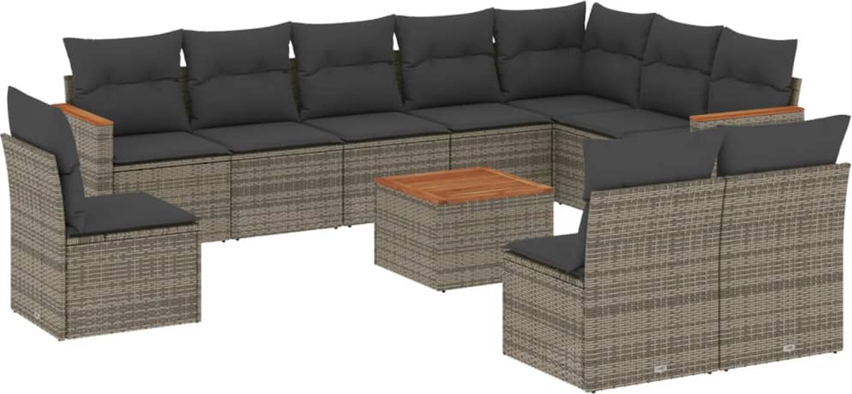 Vidaxl 11-Cz. Gartenmöbel-Set mit Kissen, Grauer PE-Rattan