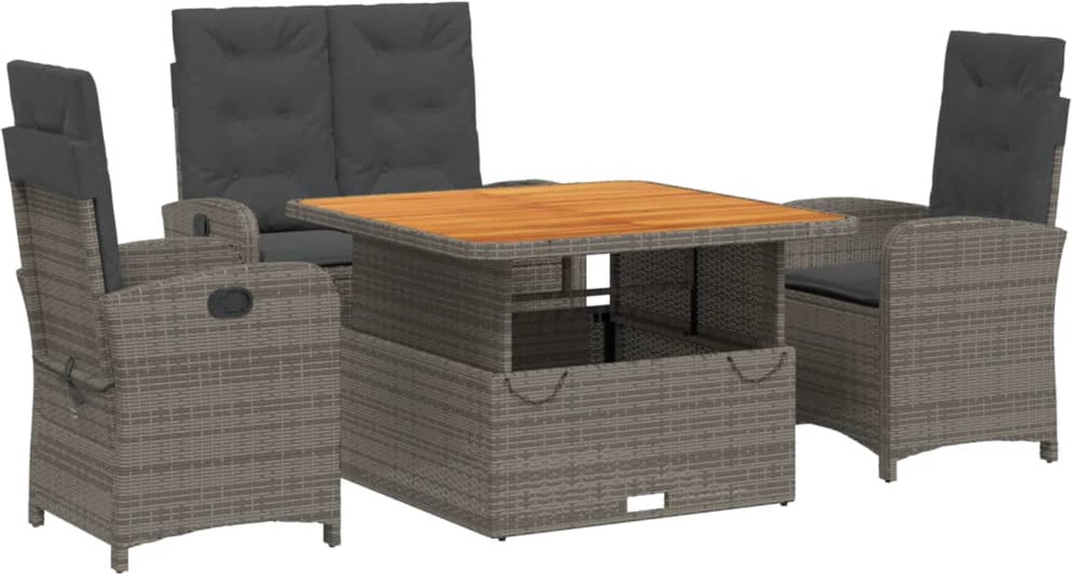 Vidaxl 4-Cz. Gartenmöbel-Set, Kissen, Grauer PE-Rattan