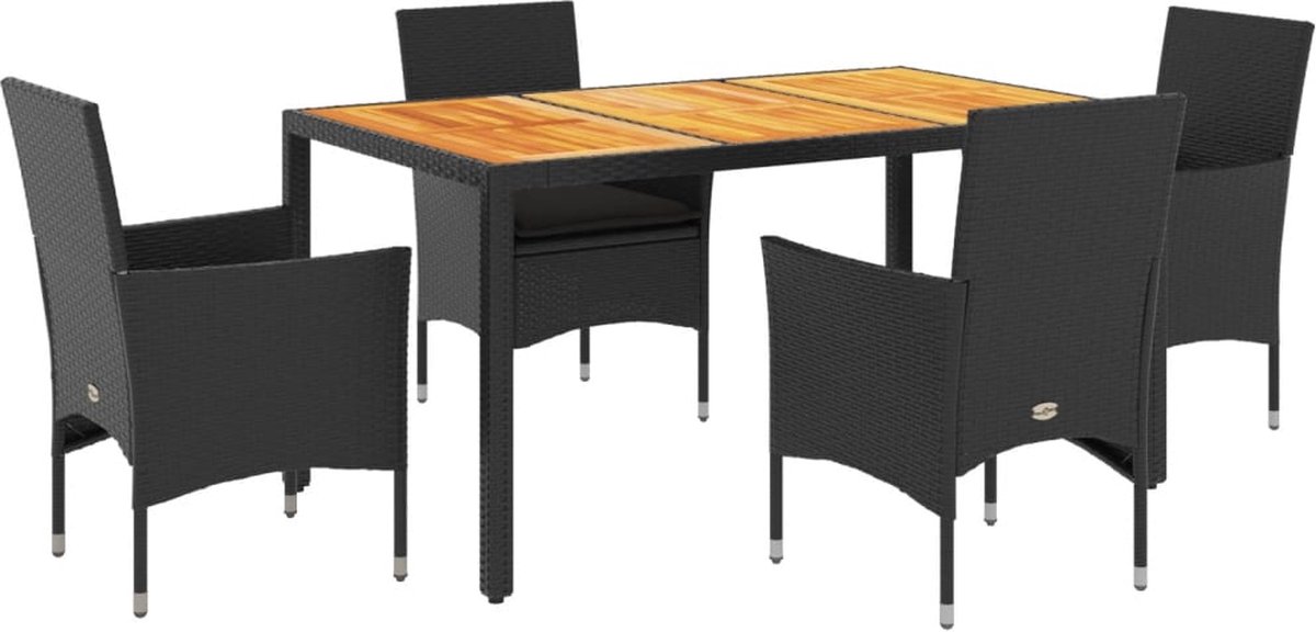 Vidaxl 5-Cz. Gartenmöbel-Set mit Kissen, Schwarz, Polyrattan
