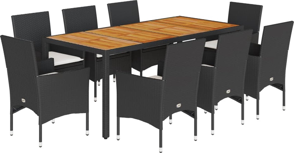Vidaxl 9-Cz. Gartenmöbel-Set mit Kissen, Schwarz, Polyrattan