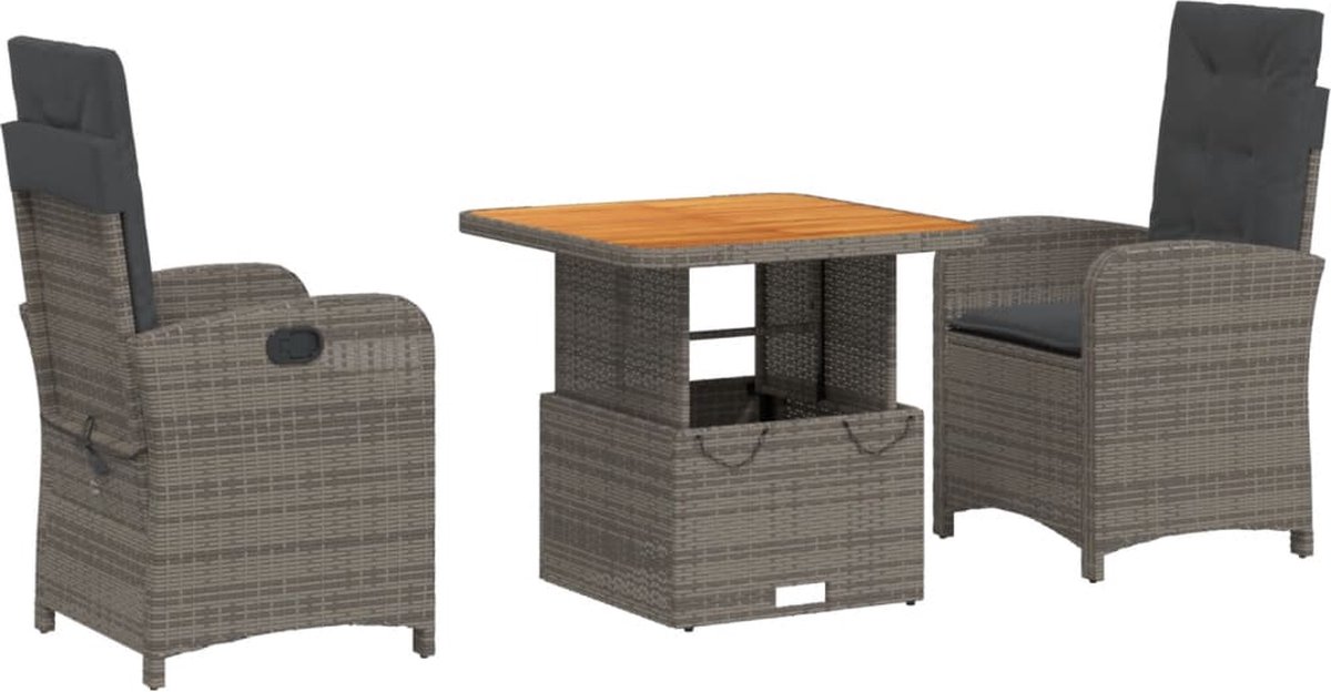 Vidaxl 3-Cz. Gartenmöbel-Set mit Kissen, Grauer PE-Rattan