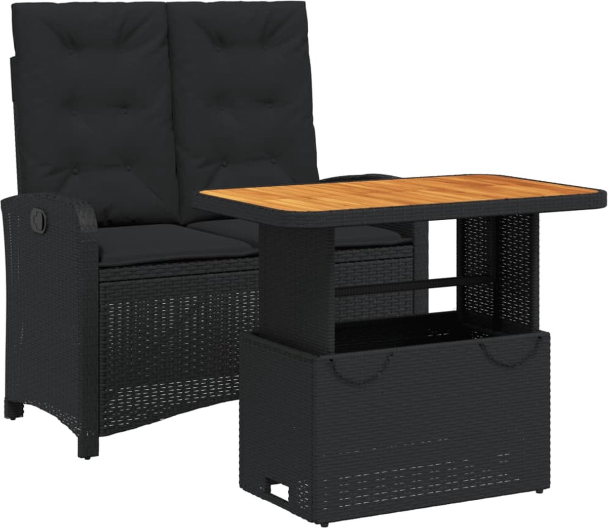 Vidaxl 2-Cz. Gartenmöbel-Set mit Kissen, Schwarz, Polyrattan