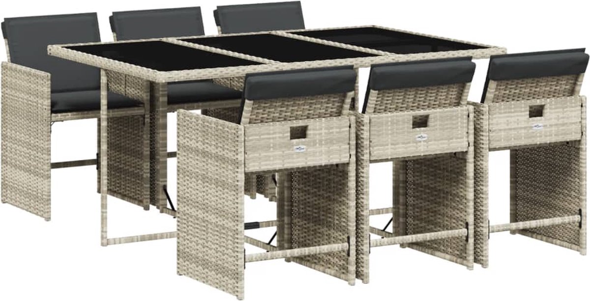 Vidaxl 7-Cz. Gartenmöbel-Set mit Kissen, Grau, PE-Rattan