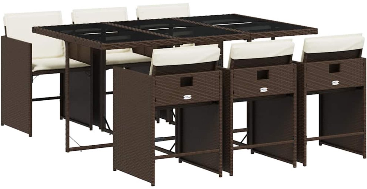 Vidaxl 7-Cz. Gartenmöbel-Set, Mit Kissen, Braun, PE-Rattan