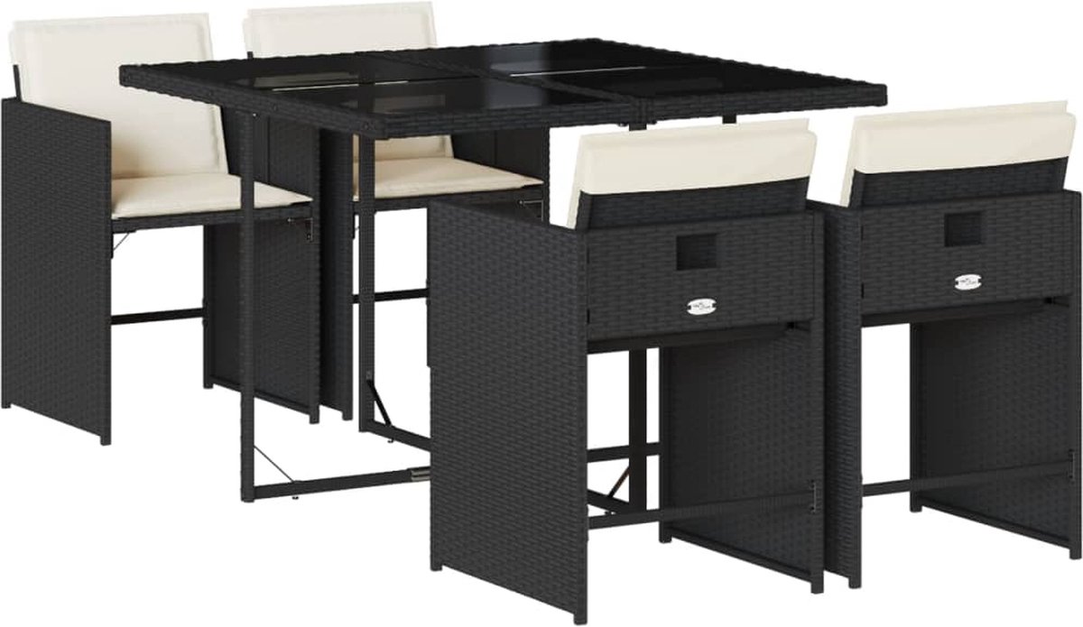 Vidaxl 5-Cz. Gartenmöbel-Set mit Kissen, Schwarz, Polyrattan
