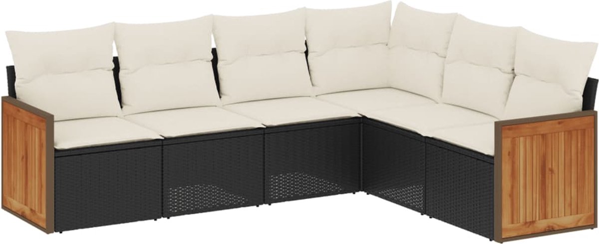 Vidaxl 6-Cz. Gartenmöbel-Set mit Kissen, Schwarzer Polyrattan
