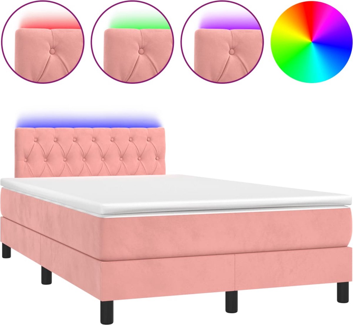 Vidaxl Kontinentalbett Mit Matratze Und LED, Rosa, 120X190 Cm
