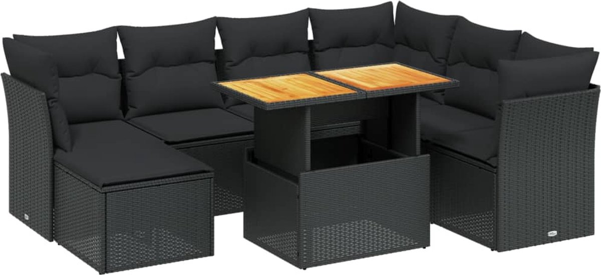 Vidaxl 8-Cz. Garten-Sitzgruppe, Mit Kissen, Schwarz