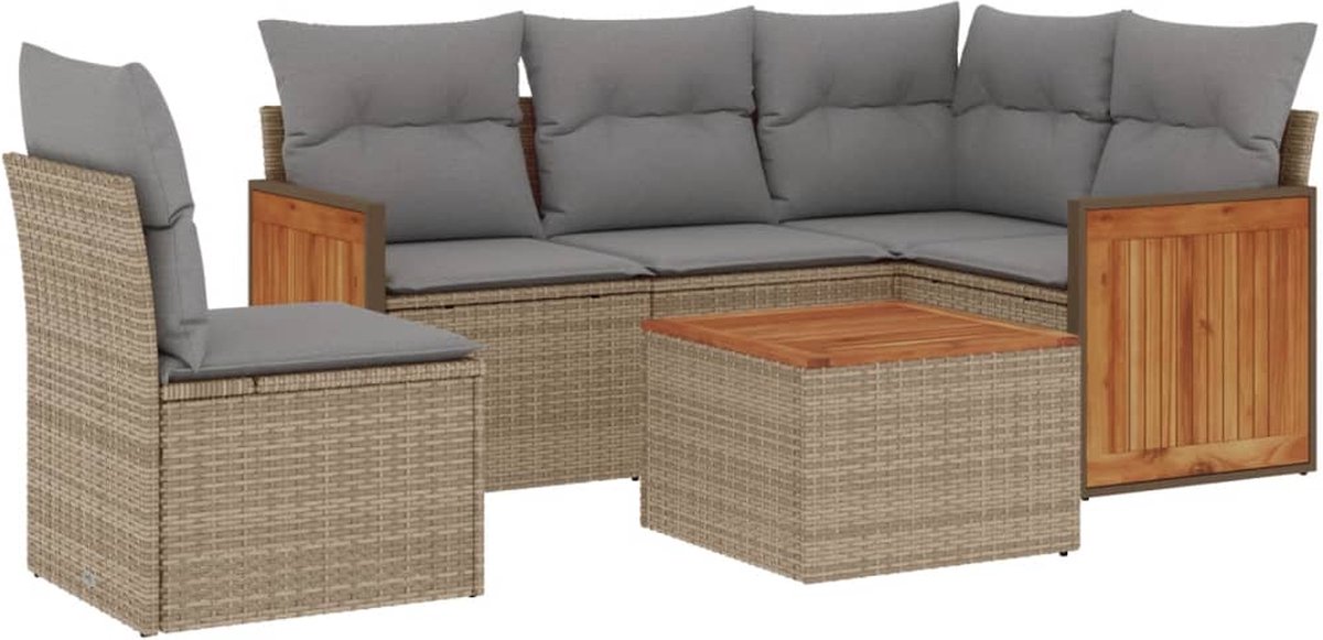 Vidaxl 6-Cz. Gartenmöbel-Set mit Kissen, Beige, Polyrattan
