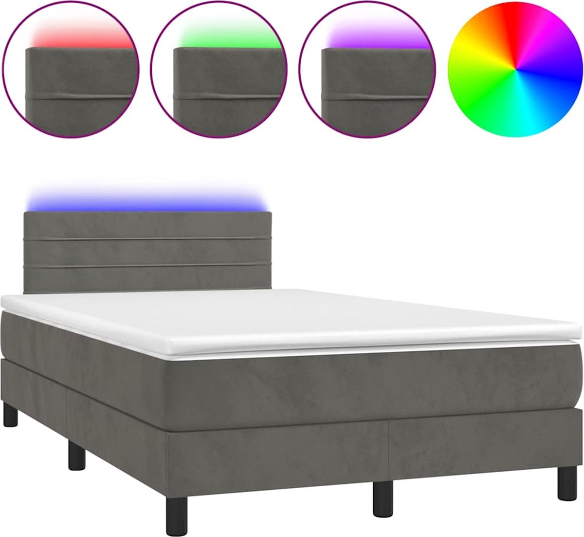 Vidaxl Kontinentalbett Mit Matratze Und LED, Dunkelgrau, 120X190 Cm