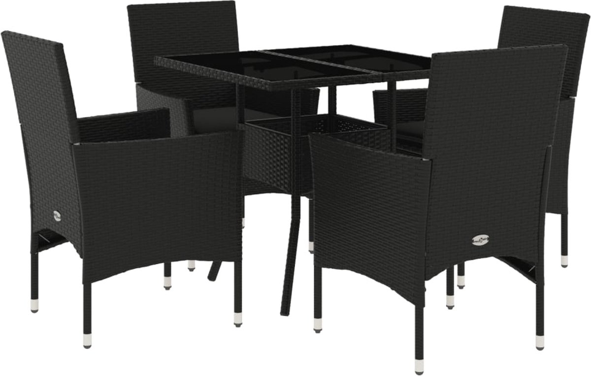 Vidaxl 5-Cz. Gartenmöbel-Set mit Kissen, Schwarz, Polyrattan