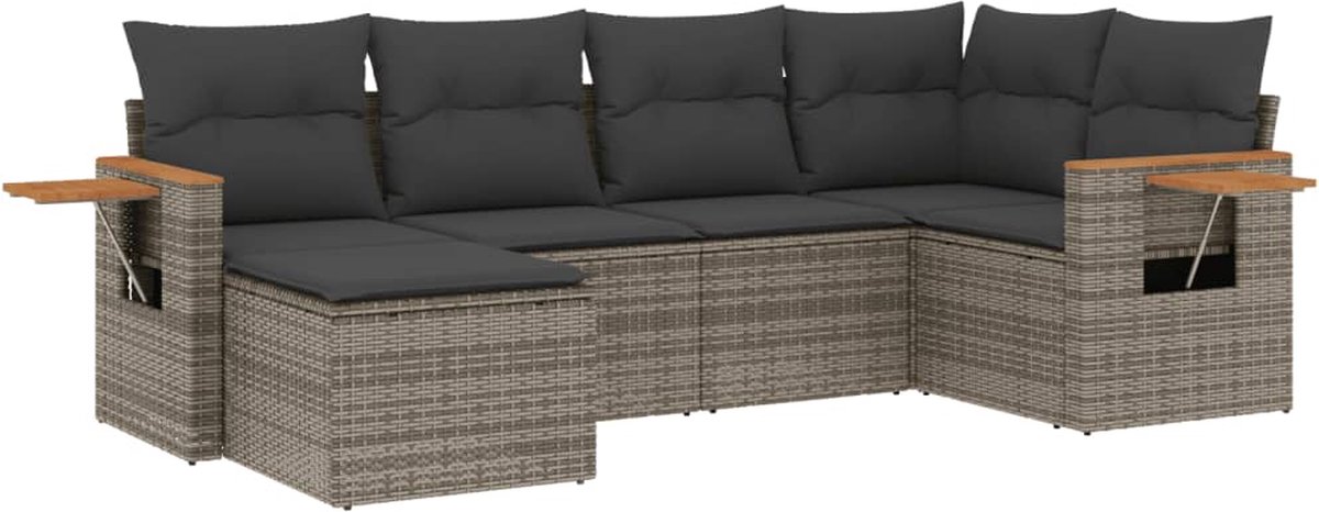 Vidaxl 6-Cz. Gartenmöbel-Set mit Kissen, Grau, Polyrattan