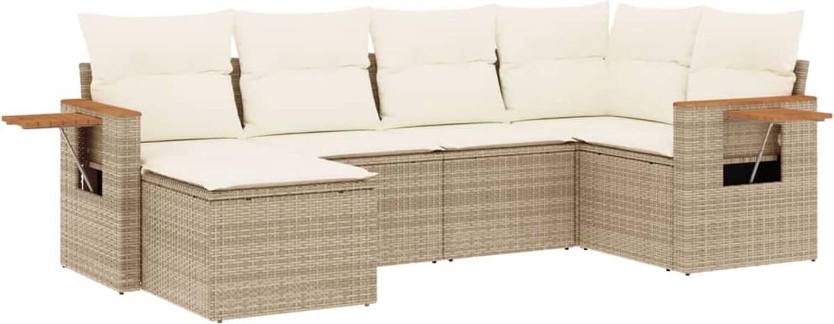 Vidaxl 6-Cz. Gartenmöbel-Set mit Kissen, Beige, Polyrattan