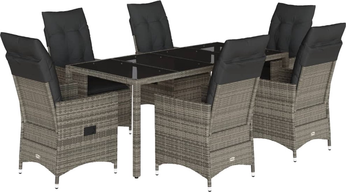 Vidaxl 7-Cz. Gartenmöbel-Set mit Kissen, Grau, PE-Rattan
