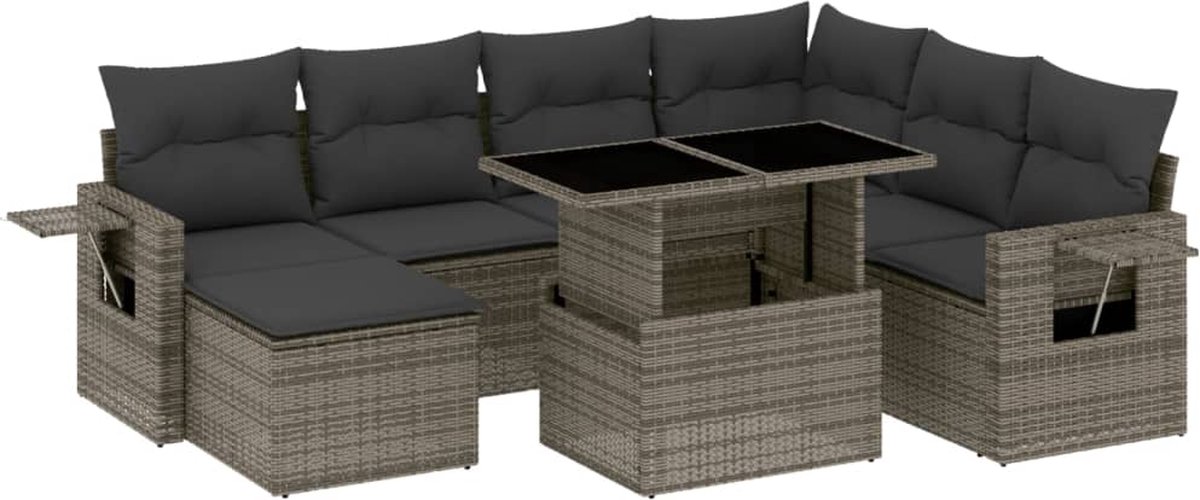 Vidaxl 8-Cz. Gartenmöbel-Set mit Kissen, Grau, Polyrattan
