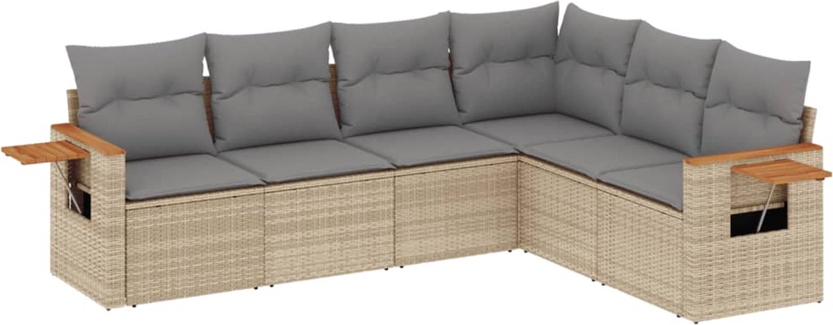 Vidaxl 6-Cz. Gartenmöbel-Set mit Kissen, Beige, Polyrattan