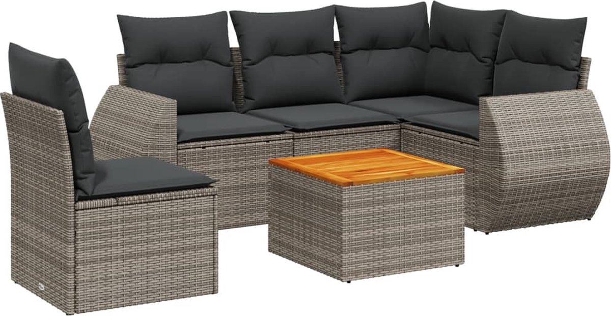 Vidaxl 6-Cz. Gartenmöbel-Set mit Kissen, Grau, Polyrattan