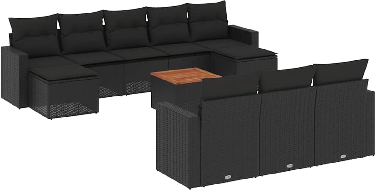 Vidaxl 11-Cz. Garten-Sitzgruppe, Kissen Schwarzer Rattan Pe