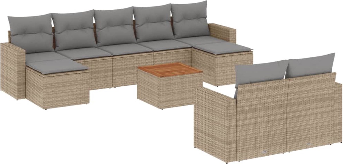 Vidaxl 10-Cz. Gartenmöbel-Set mit Kissen, gemischtes Beige