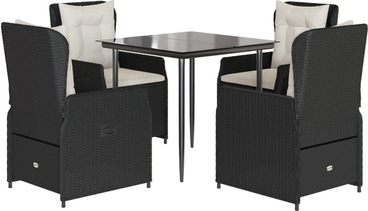 Vidaxl 5-Cz. Gartenmöbel-Set mit Kissen, Schwarz, Polyrattan