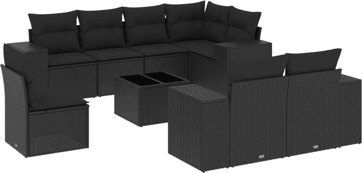 Vidaxl 9-Cz. Garten-Sitzgruppe, Mit Kissen, Schwarz