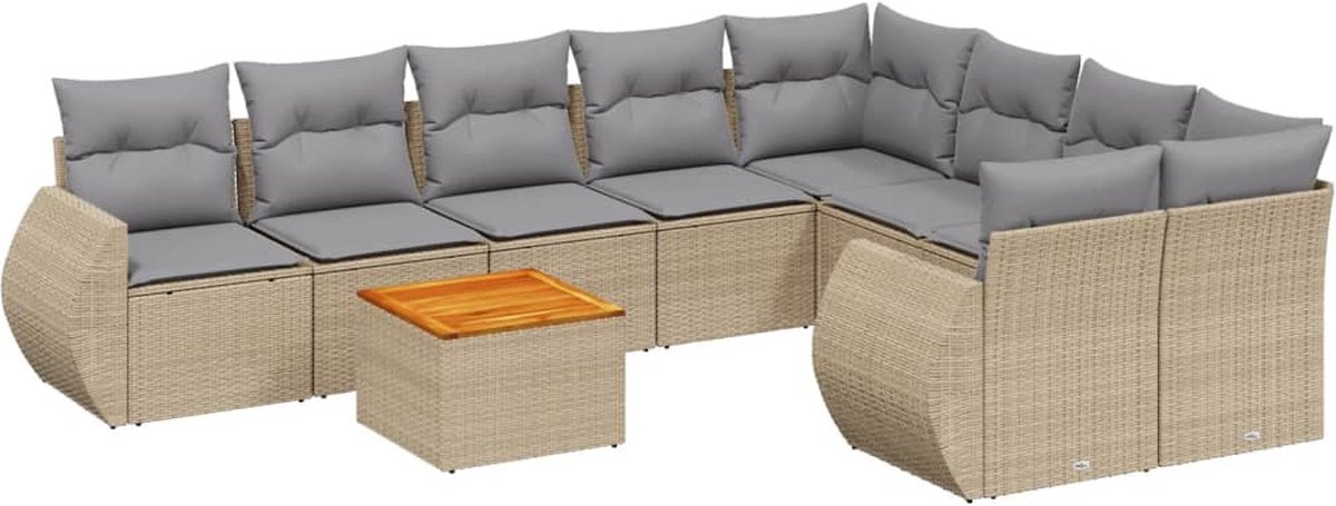 Vidaxl 9-Cz. Gartenmöbel-Set mit Kissen, Beige, Polyrattan