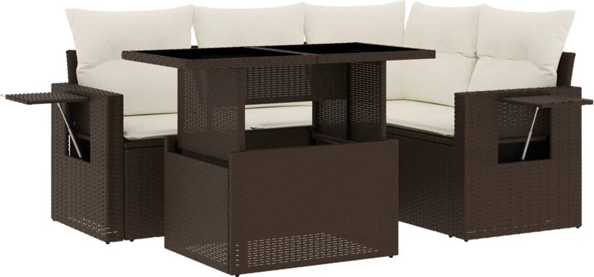 Vidaxl 5-Cz. Gartenmöbel-Set mit Kissen, Braun, Polyrattan