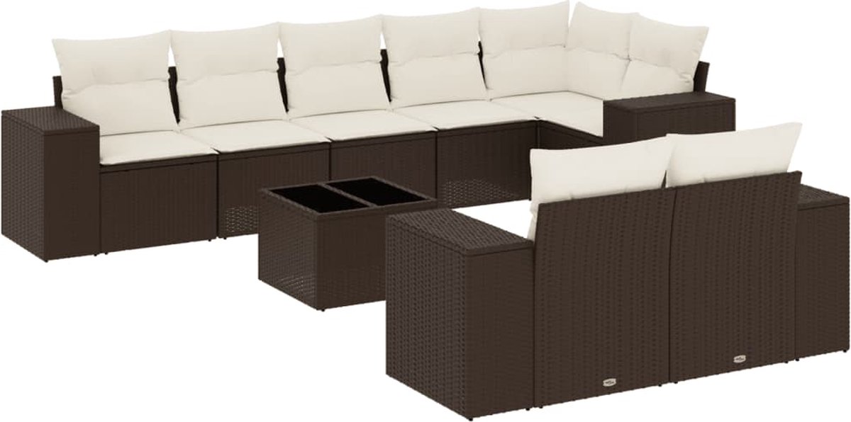 Vidaxl 9-Cz. Gartenmöbel-Set mit Kissen, Braun, Polyrattan
