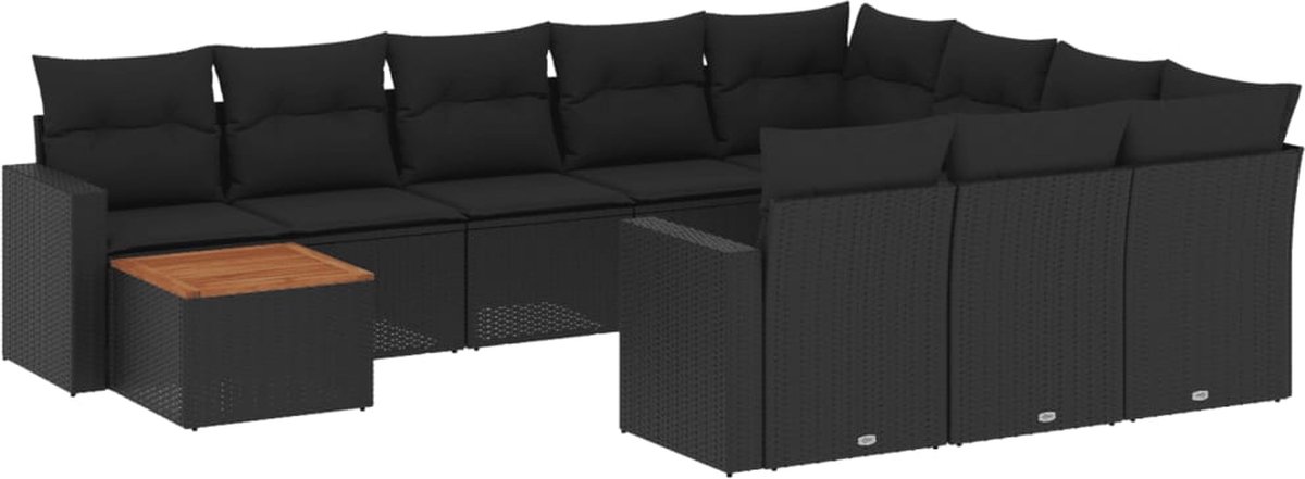 Vidaxl 11-Cz. Garten-Sitzgruppe, Kissen Schwarzer Rattan Pe