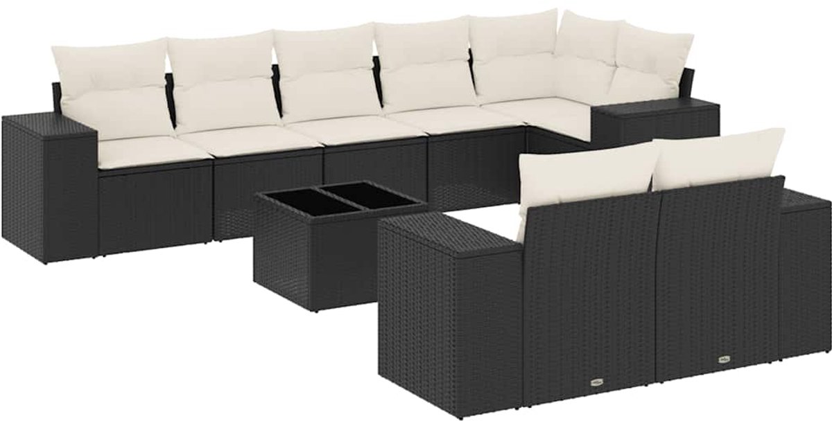 Vidaxl 9-Cz. Garten-Sitzgruppe, Mit Kissen, Schwarz