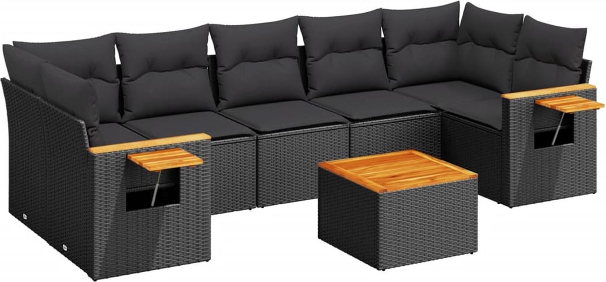 Vidaxl 8-Cz. Garten-Sitzgruppe, Mit Kissen, Schwarz