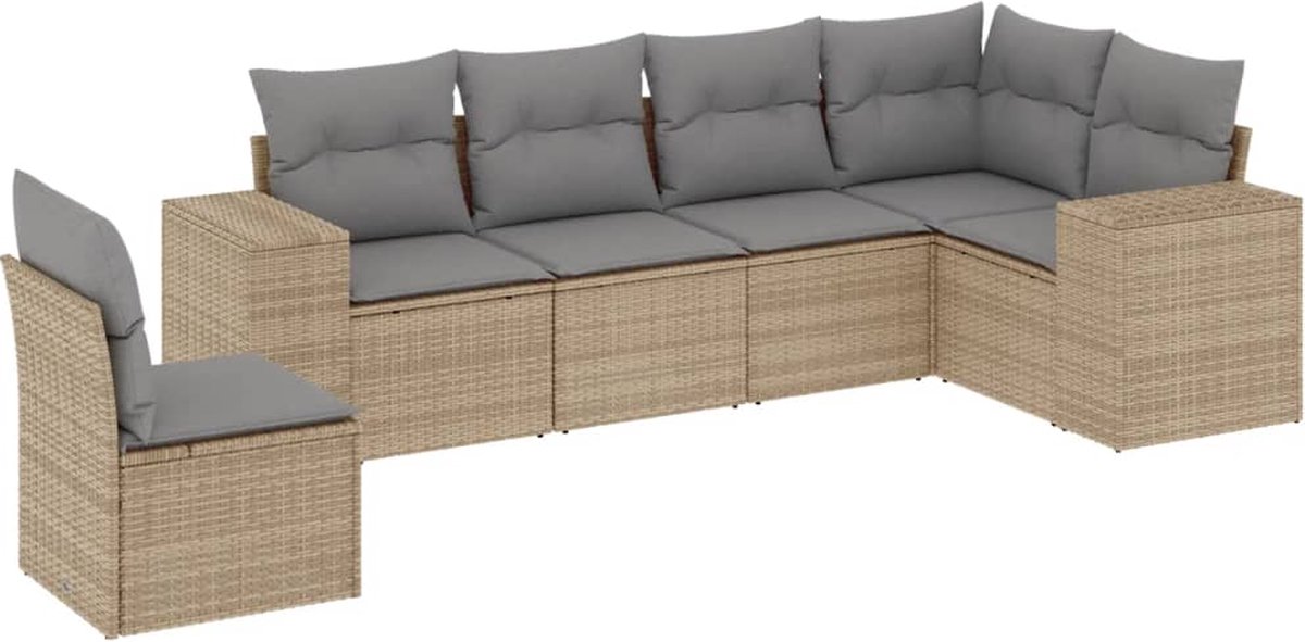 Vidaxl 6-Cz. Gartenmöbel-Set mit Kissen, Beige, Polyrattan