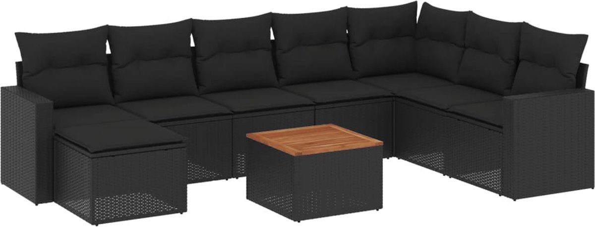 Vidaxl 9-Cz. Garten-Sitzgruppe, Mit Kissen, Schwarz