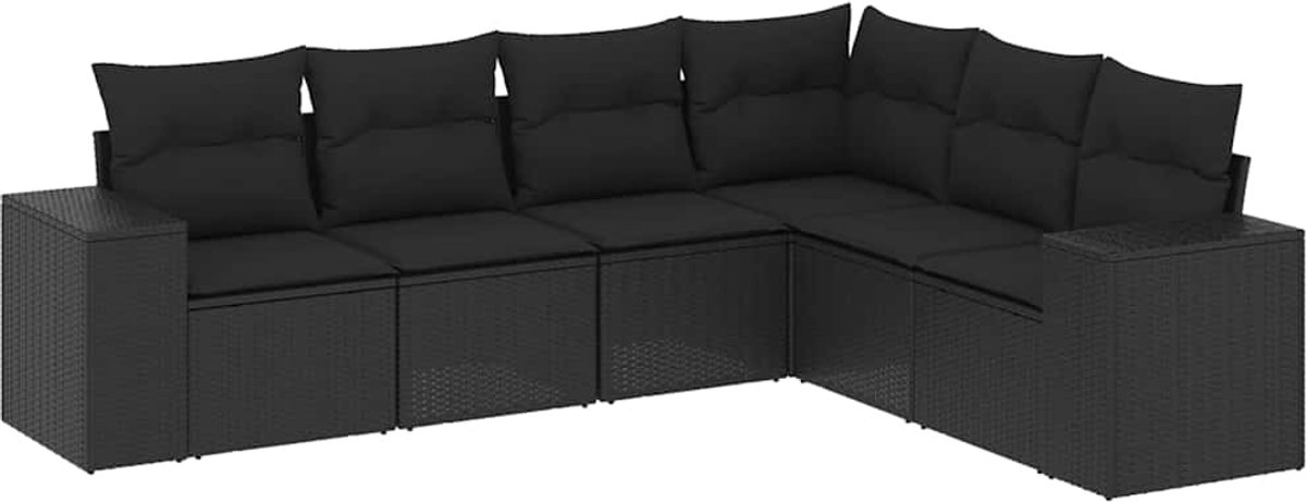Vidaxl 6-Cz. Gartenmöbel-Set mit Kissen, Schwarzer Polyrattan