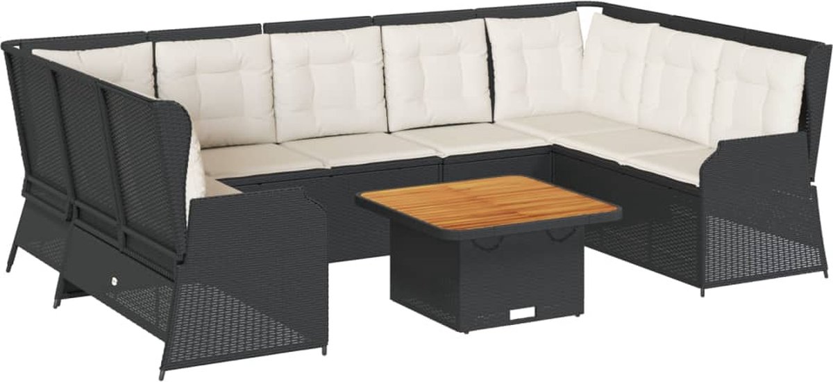 Vidaxl 7-Cz. Garten-Sitzgruppe, Kissen, Schwarzer PE-Rattan