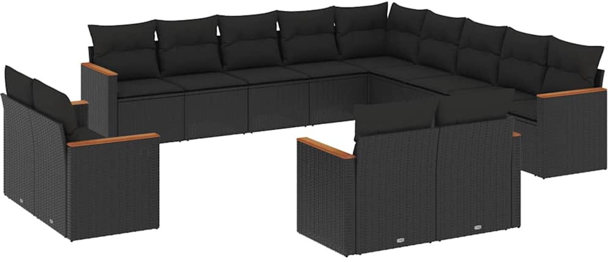 Vidaxl 13-Cz. Gartenmöbel-Set, Kissen, Schwarz, PE-Rattan