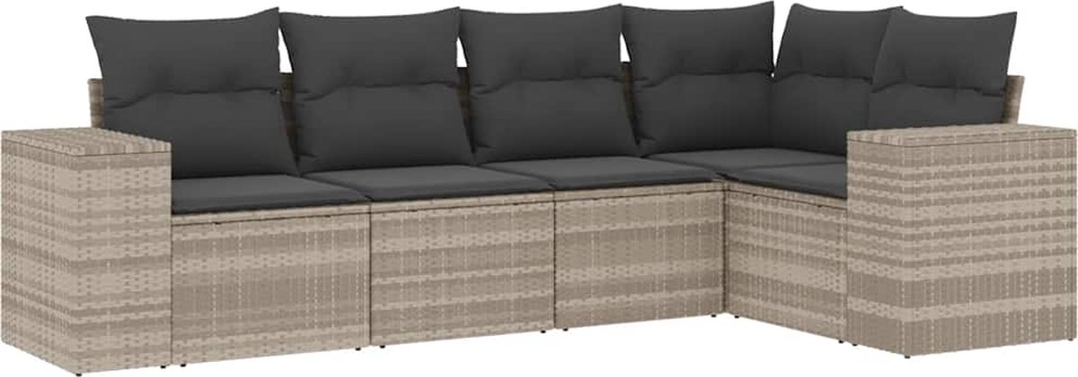 Vidaxl 5-Cz. Gartenmöbel-Set, Kissen, Hellgraues PE-Rattan