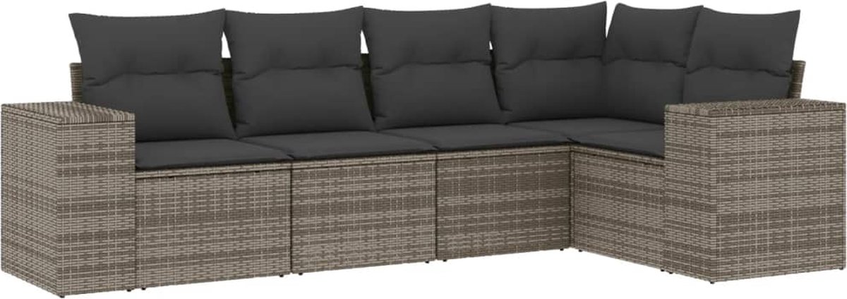 Vidaxl 5-Cz. Garten-Sitzgruppe, Kissen, Grauer PE-Rattan