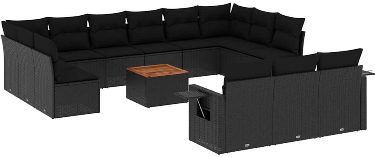 Vidaxl 14-Cz. Garten-Sitzgruppe, Kissen Schwarzer Rattan Pe