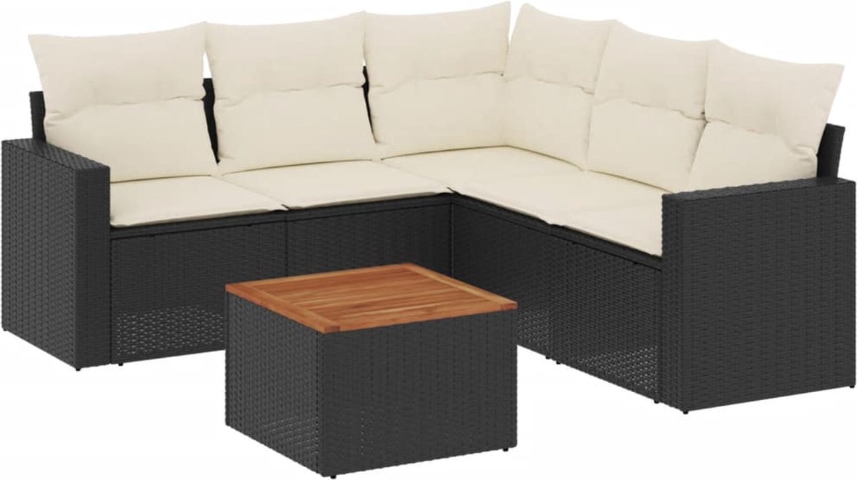 Vidaxl 6-Cz. Gartenmöbel-Set mit Kissen, Schwarzer Polyrattan