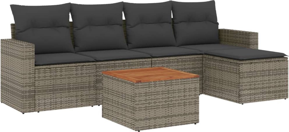 Vidaxl 6-Cz. Gartenmöbel-Set mit Kissen, Grau, Polyrattan