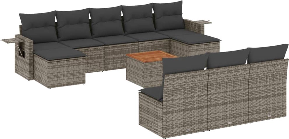 Vidaxl 11-Cz. Gartenmöbel-Set mit Kissen, Grauer PE-Rattan