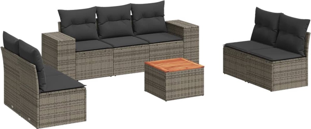 Vidaxl 8-Cz. Gartenmöbel-Set mit Kissen, Grau, Polyrattan